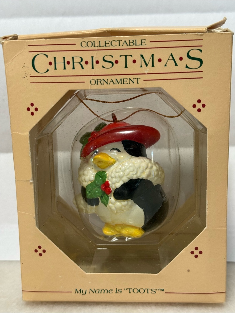 Collectable Christmas Ornament "Toots" Penguin in Red Hat - Holiday Bird Decor